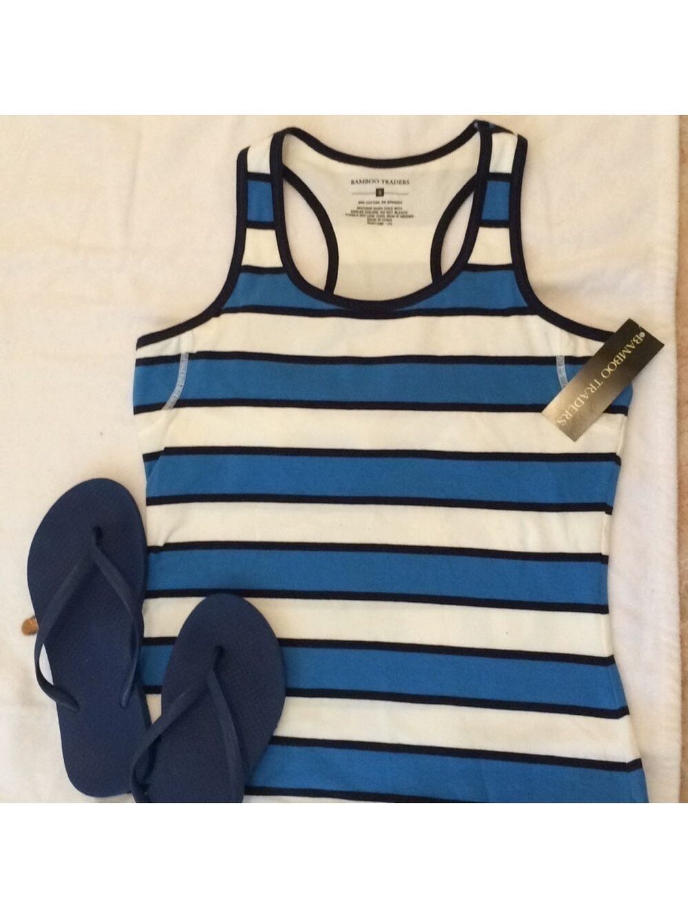 Racer back nautical striped activewear tank top shelf bra yoga run athletic